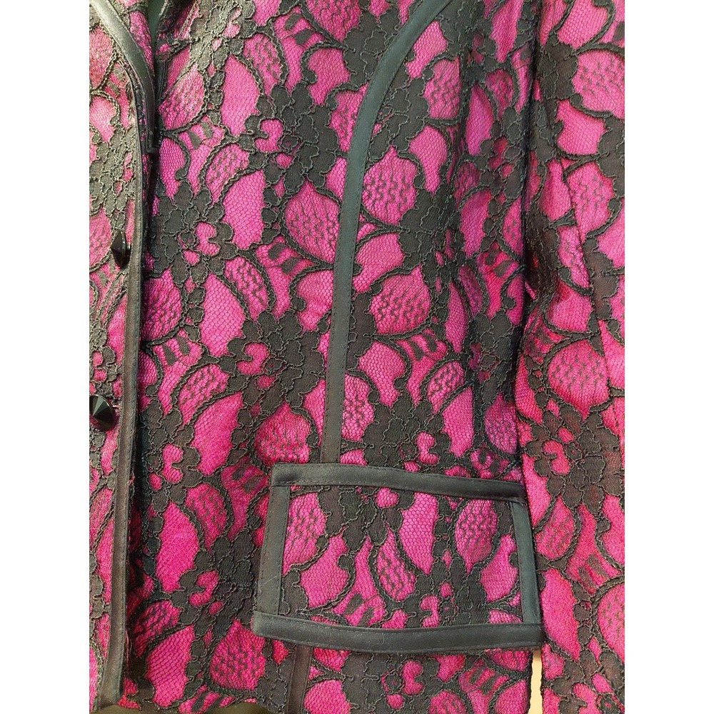 JS Collections Blazer Y2k Womens 12 Pink With Black Floral Lace Jacket - Picture 2 of 11